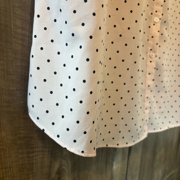 Talbots Woman 2X Button Top Pink Black Polka Dot Long Roll Tab Sleeves - Picture 9 of 11